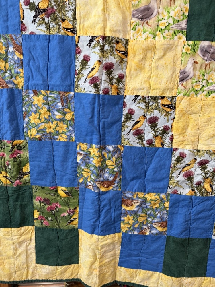 Patchwork Quilt Throw Blanket Handmade Signed Multicolor Reversible 56”x39”