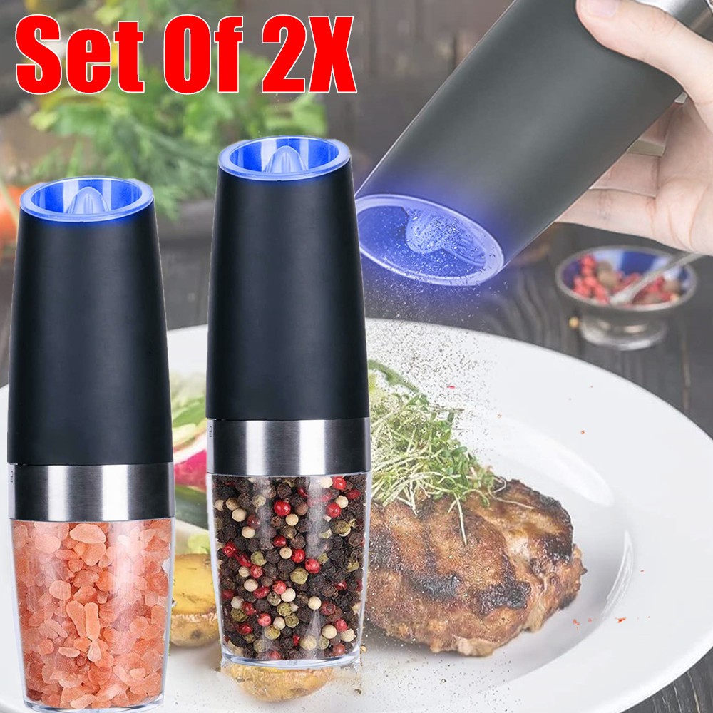 2X Electric Pepper & Salt Grinder Automatic Adjustable LED Light Battery Powered
