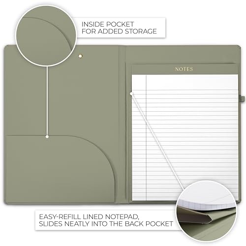 Aesthetic Clipboard Folio with Refillable Lined Notepad & Interior Pocket Sage