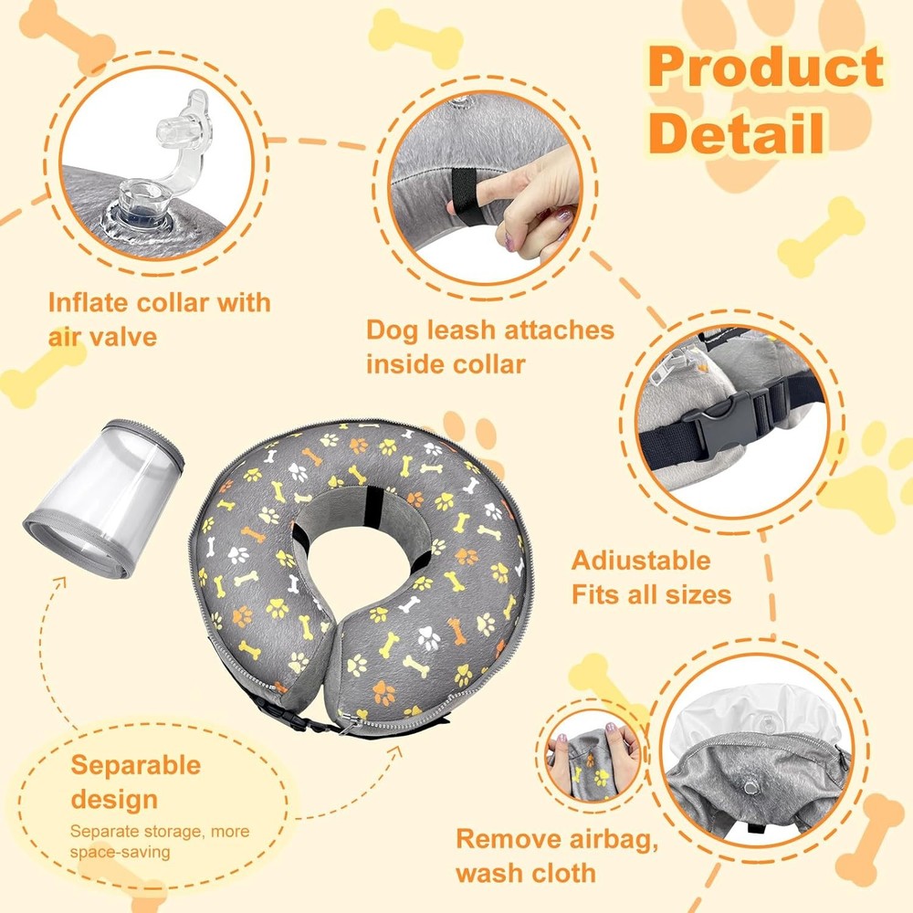 Uaidie Inflatable Dog Cone Collar Size M+ Adjustable