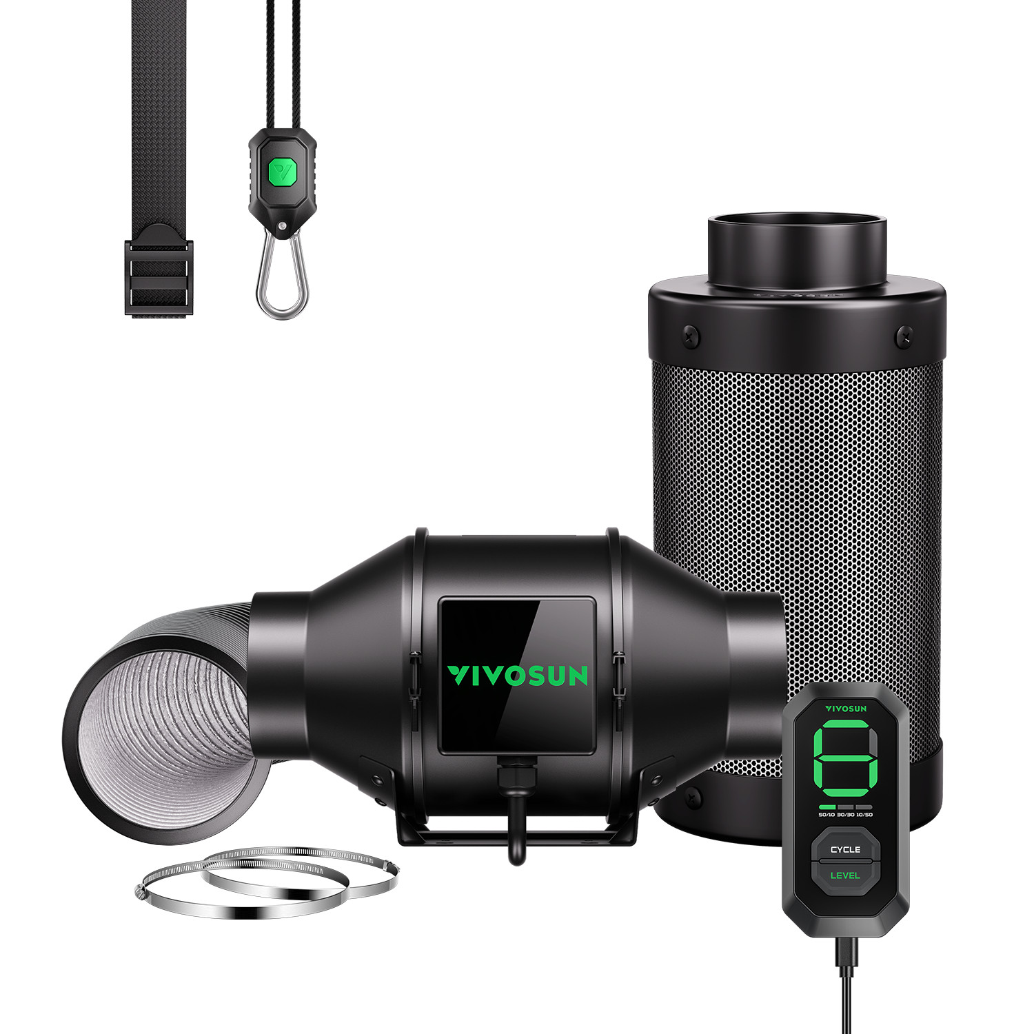 VIVOSUN AeroZesh G4 4'' 195 CFM Inline Duct Fan w/E12,Carbon Filter & 8' Ducting