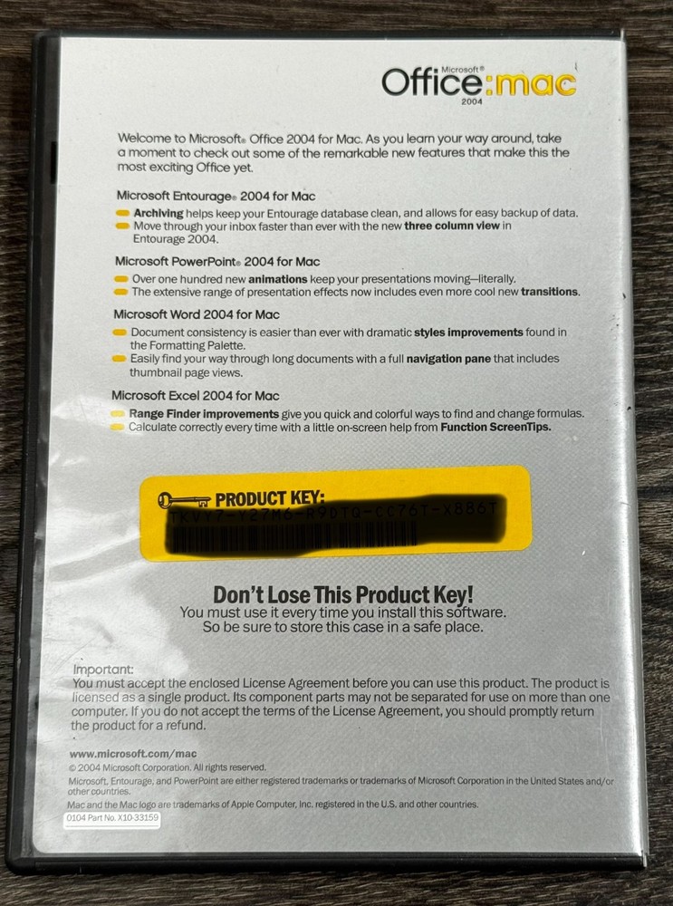 Microsoft Office 2004 for Mac Upgrade Edition Entourage Word Excel PowerPoint CD