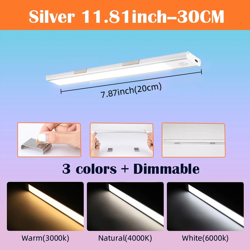 Ultra-Thin Rechargeable LED Motion Sensor Cabinet Light - USB Wireless 20-60cm