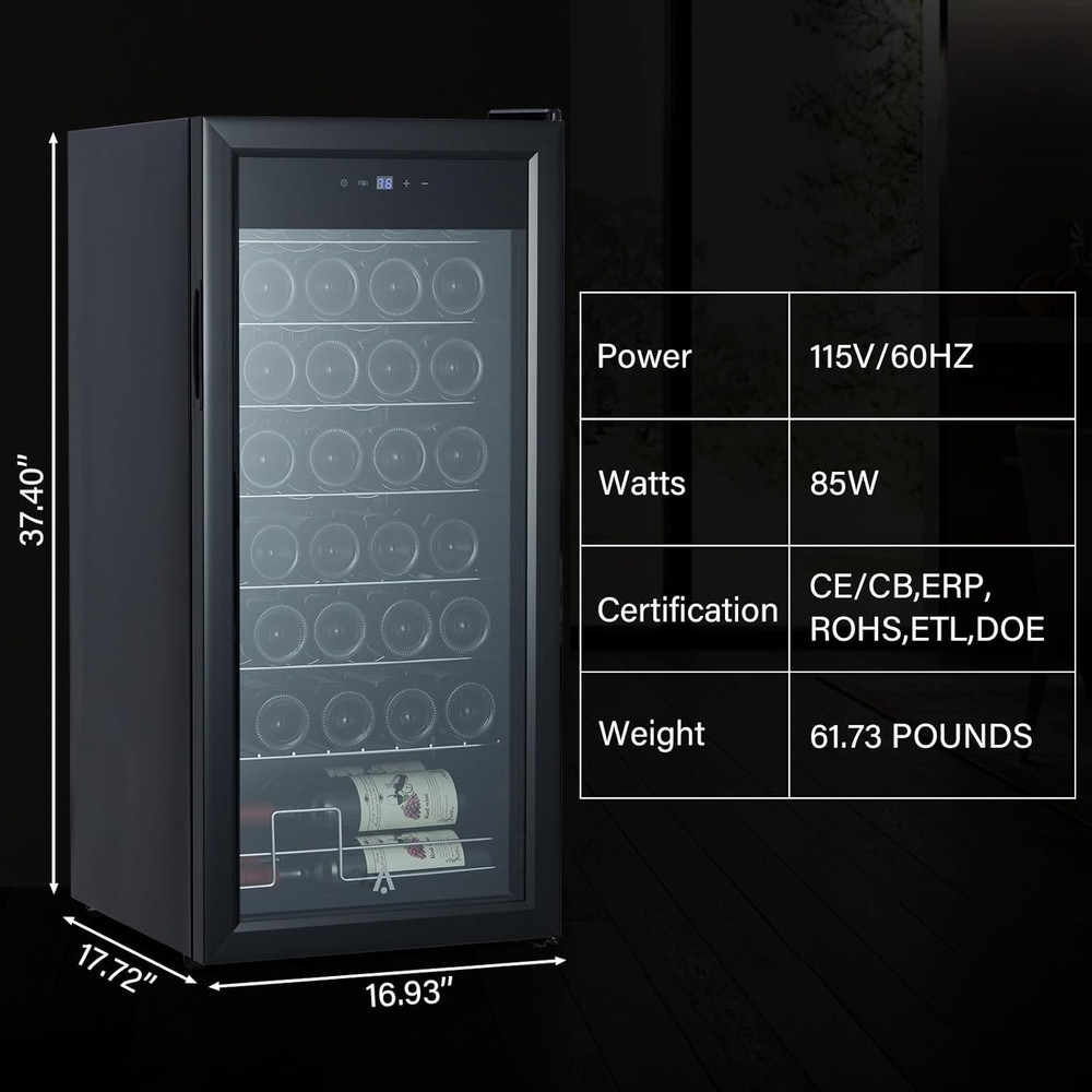 32-Bottle Wine Cellar 37 Compact Wine Cooler Digital Temperature Control