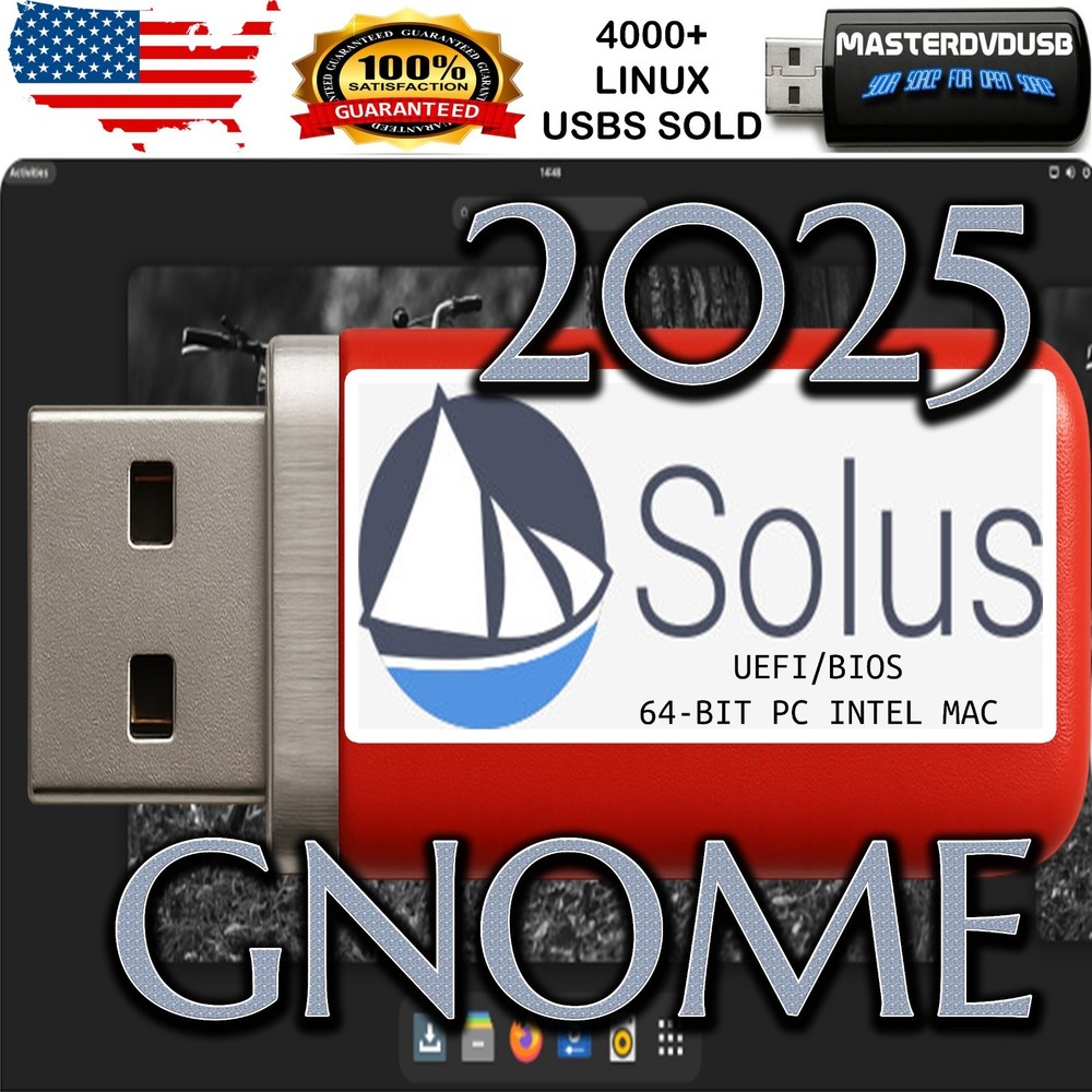 Solus 2025 GNOME – Bootable USB Live Installer – PC & Intel Mac – UEFI/BIOS