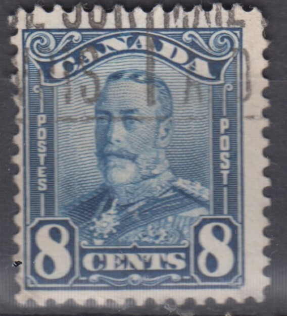 Canada Scott #154  8 cent blue  "KGV Scroll"  F