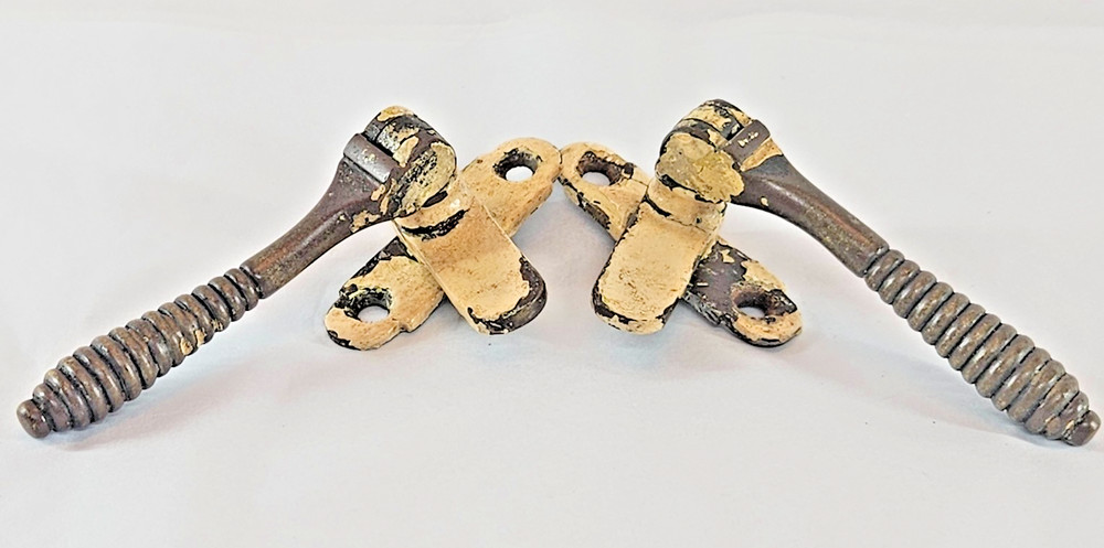 Vintage Solid Brass Reeded Sash Window Fasteners Pair Reclaimed Period Hardware