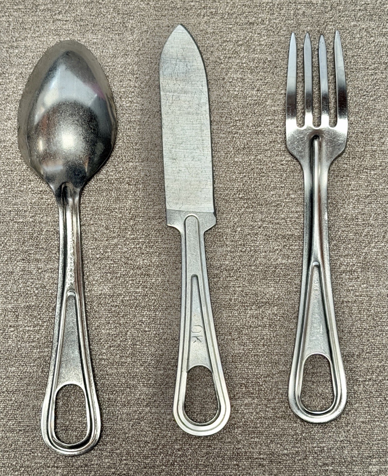 Vintage US Military Utica Skoco Cutlery Mess Kit Spoon Fork Knife Set Stainless