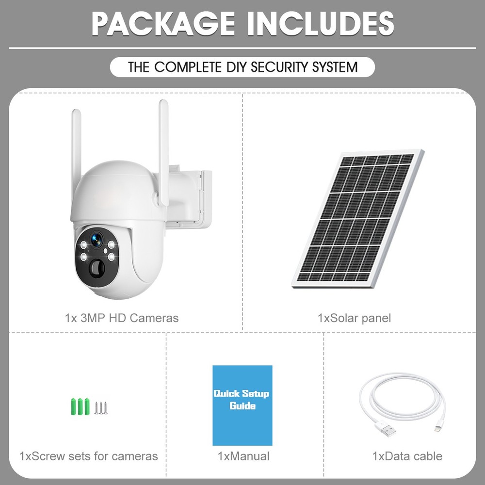 3MP 4G LTE Cellular Solar Security Camera PIR Motion Sensor Free Unlimited Data