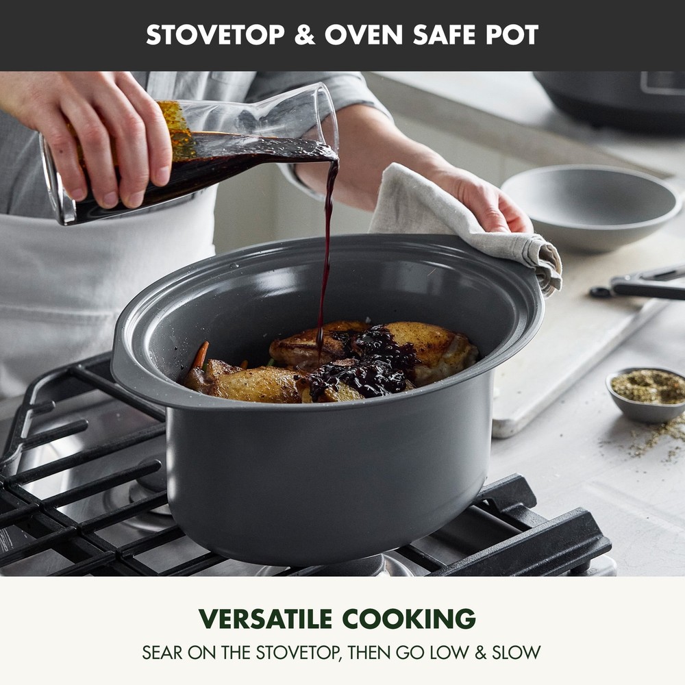 8 Quart Locking Lid Slow Cooker, Healthy Ceramic Nonstick, Graphite