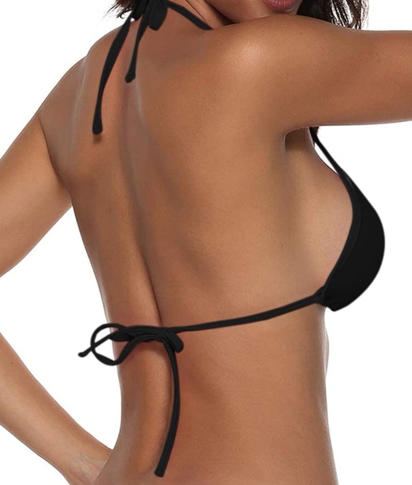 Suvimuga Womens Triangle Bikini Top Push up Padded Halter String Black Sz Medium