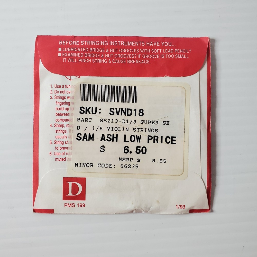 Super Sensitive Red Label Stainless Strings Violin D String 1/8 Size SS2132