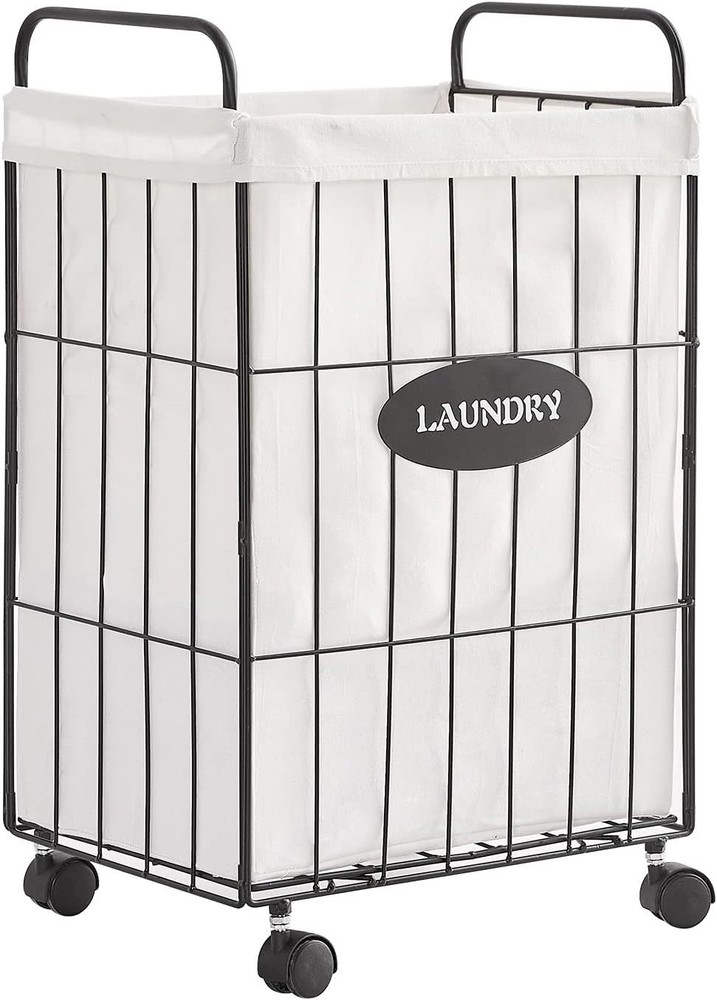 Iron Wire Laundry Hamper With Rolling Lockable Wheels, Folding Storage Basket...