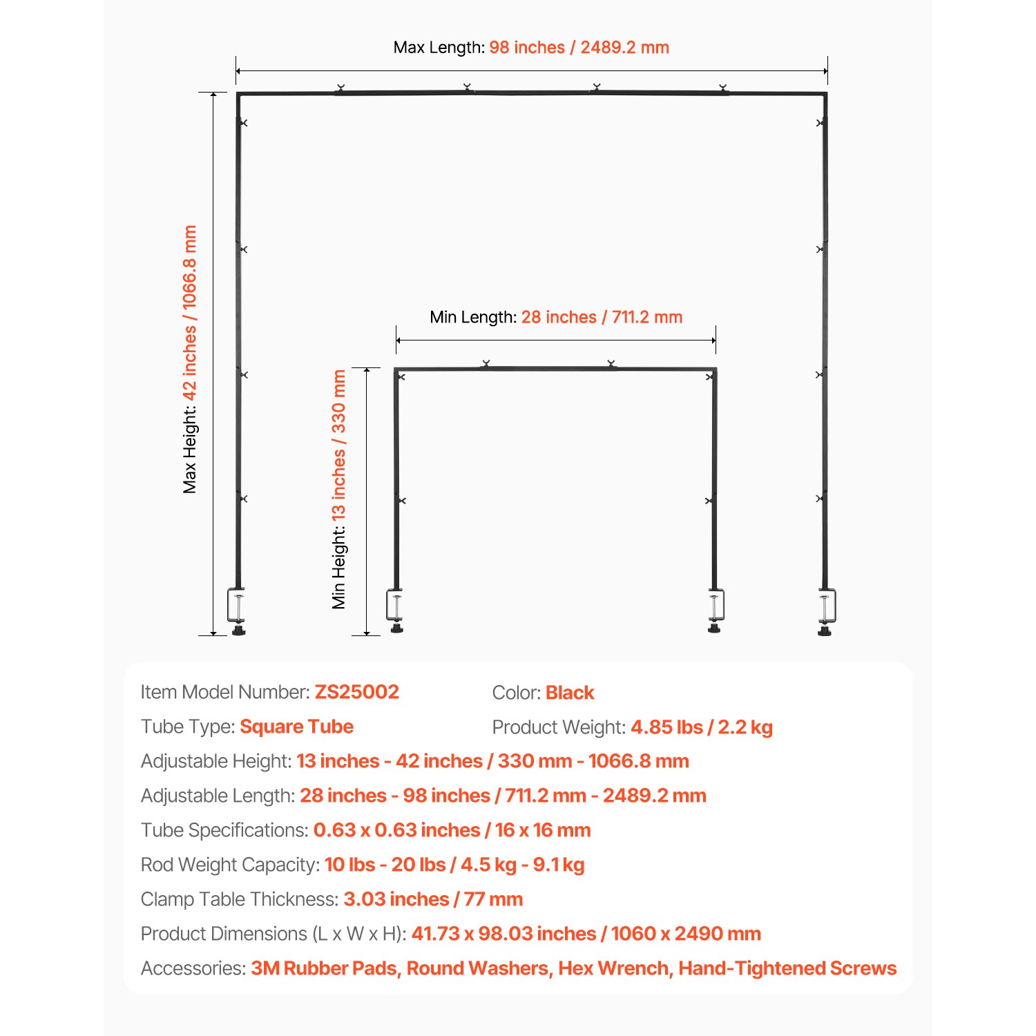 Over The Table Rod Stand Metal Arch Frame 28"-98" Length Adjustable Clamp Decor