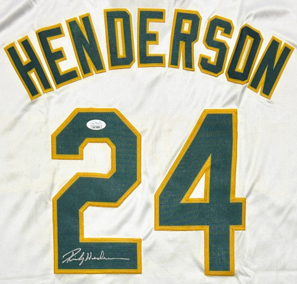 Rickey Henderson Signed Autographed White Green Jersey JSA Authenticated