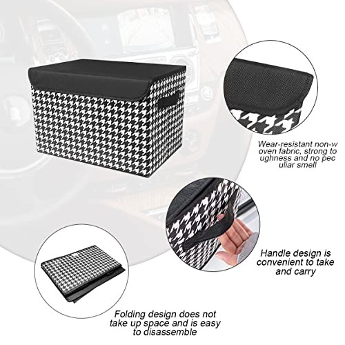8sanlione Car Cargo Trunk Storage Box with Lid, Houndstooth Pattern Black/White