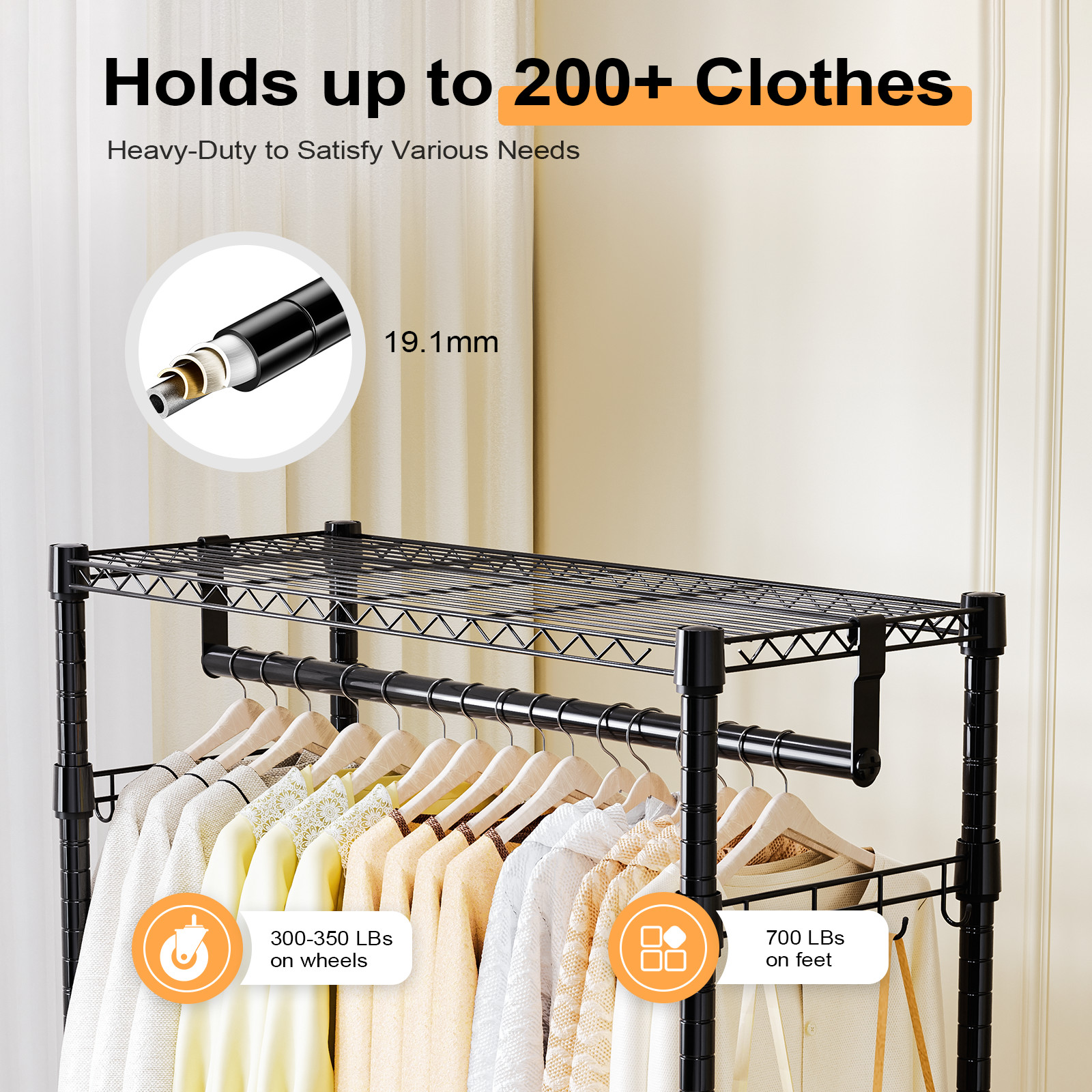 75 in Garment Rack Storage Closet Clothing on Wheels Hanging Clothes Heavy Duty