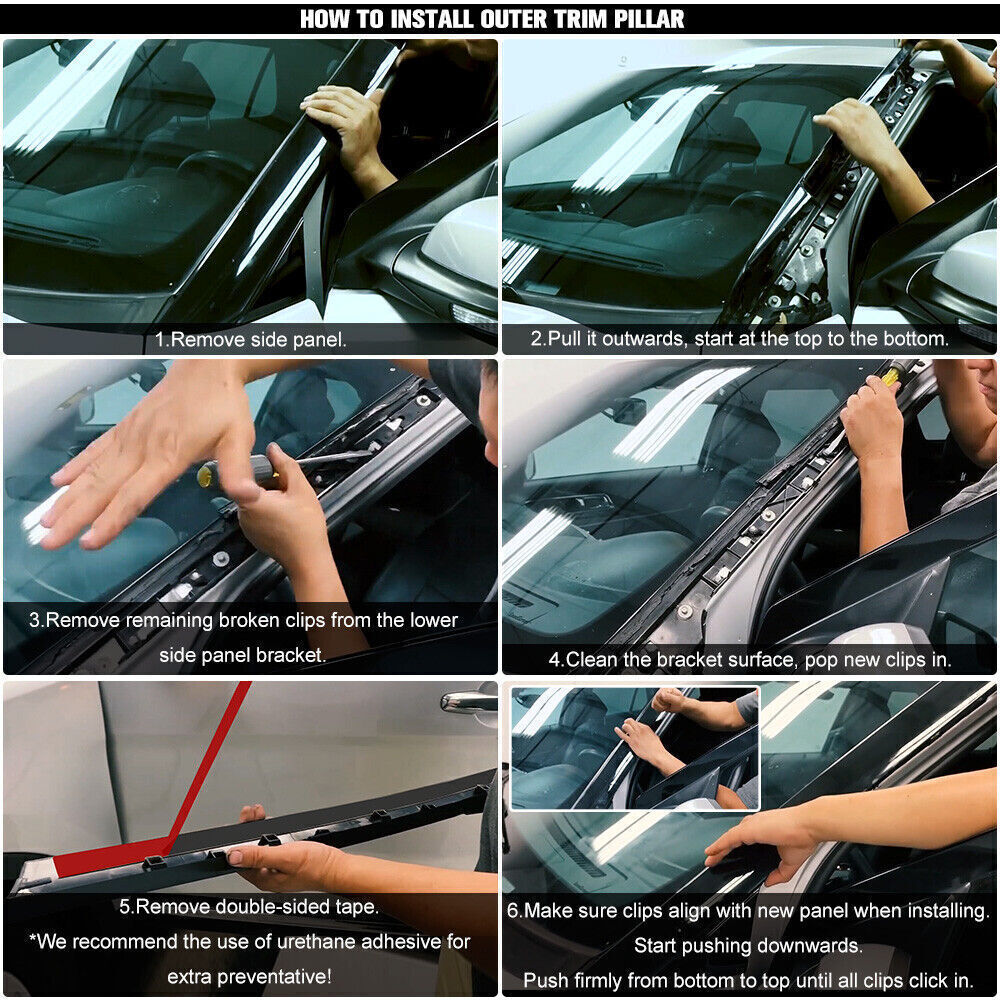 4Pcs For 11-19 Ford Explorer Left Right Side Windshield A-Pillar Molding Trim