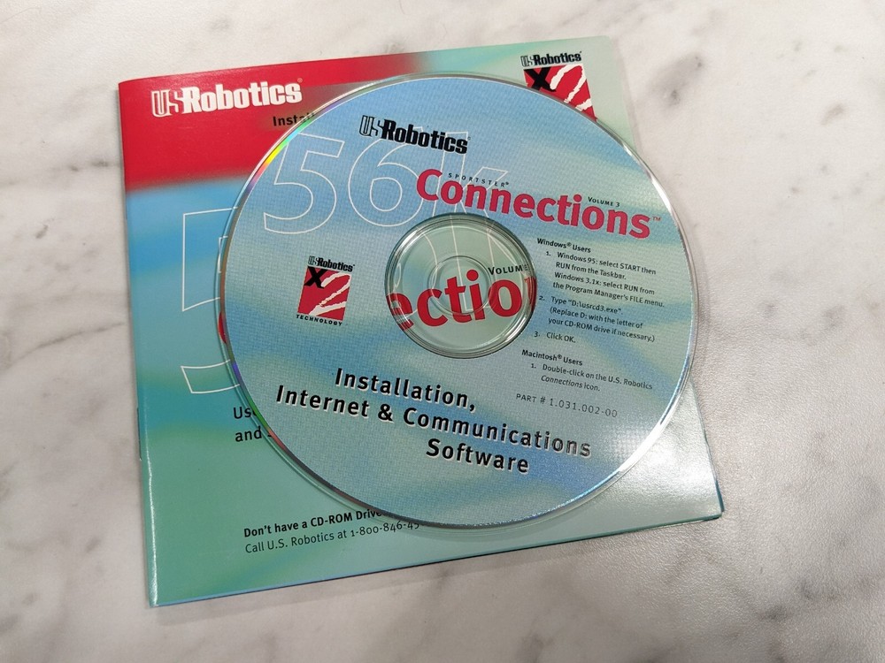 USRobotics Sportster Modem Installation CD Software Windows 95 X2 56k Connection