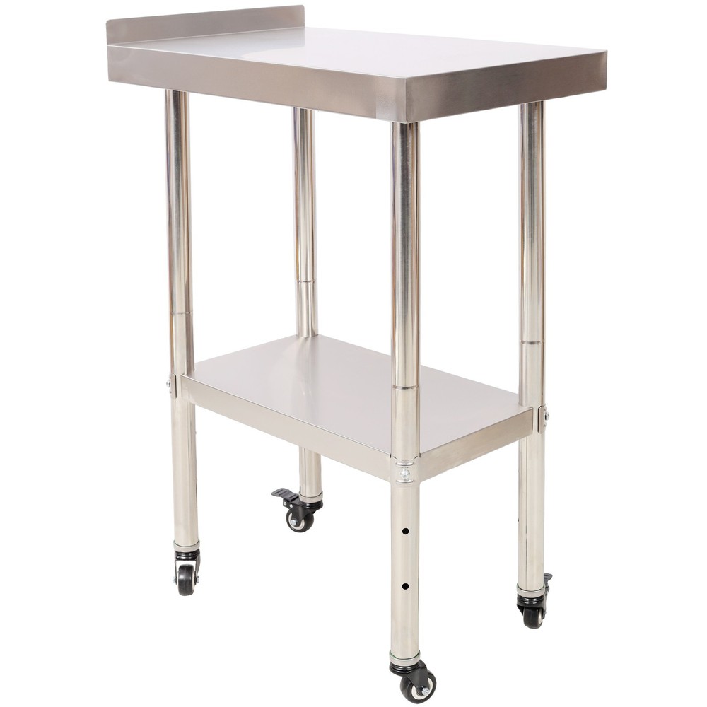 Stainless Steel Prep Table 24x15"440lbs Capacity Adjustable Undershelf 4 Casters