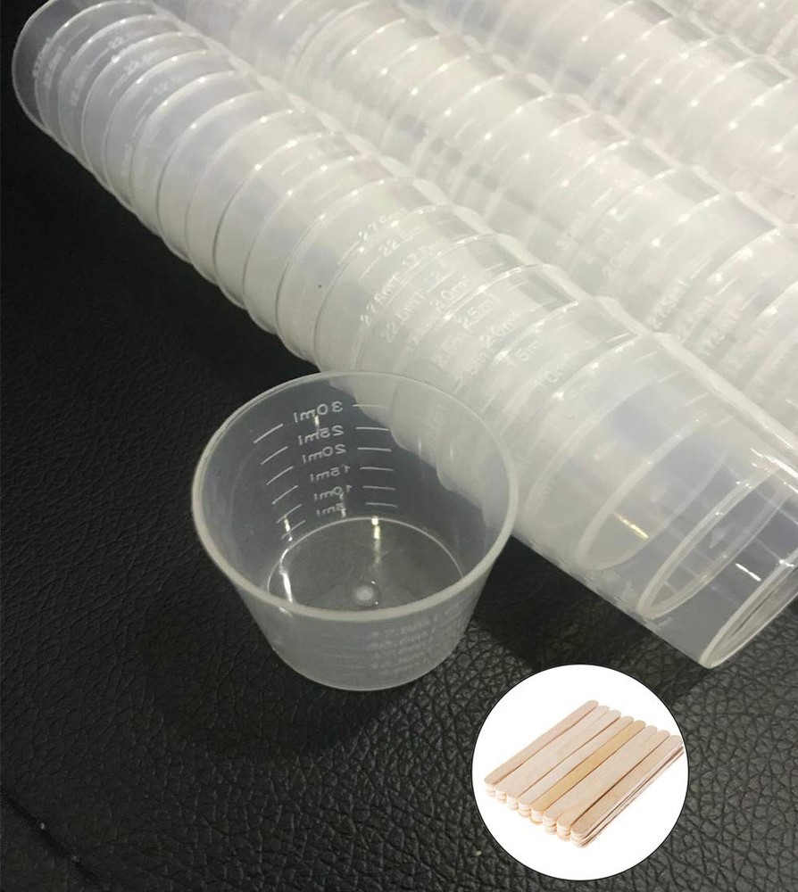 100 Pack 30ml (1 OZ) Plastic Clear Graduated Cups Transparent Scale Cups Clea...