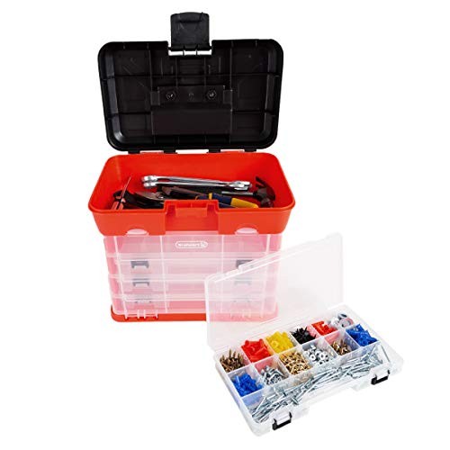 Portable Tool Storage Box - Small Parts Organizer with 4 Multi-Compartment