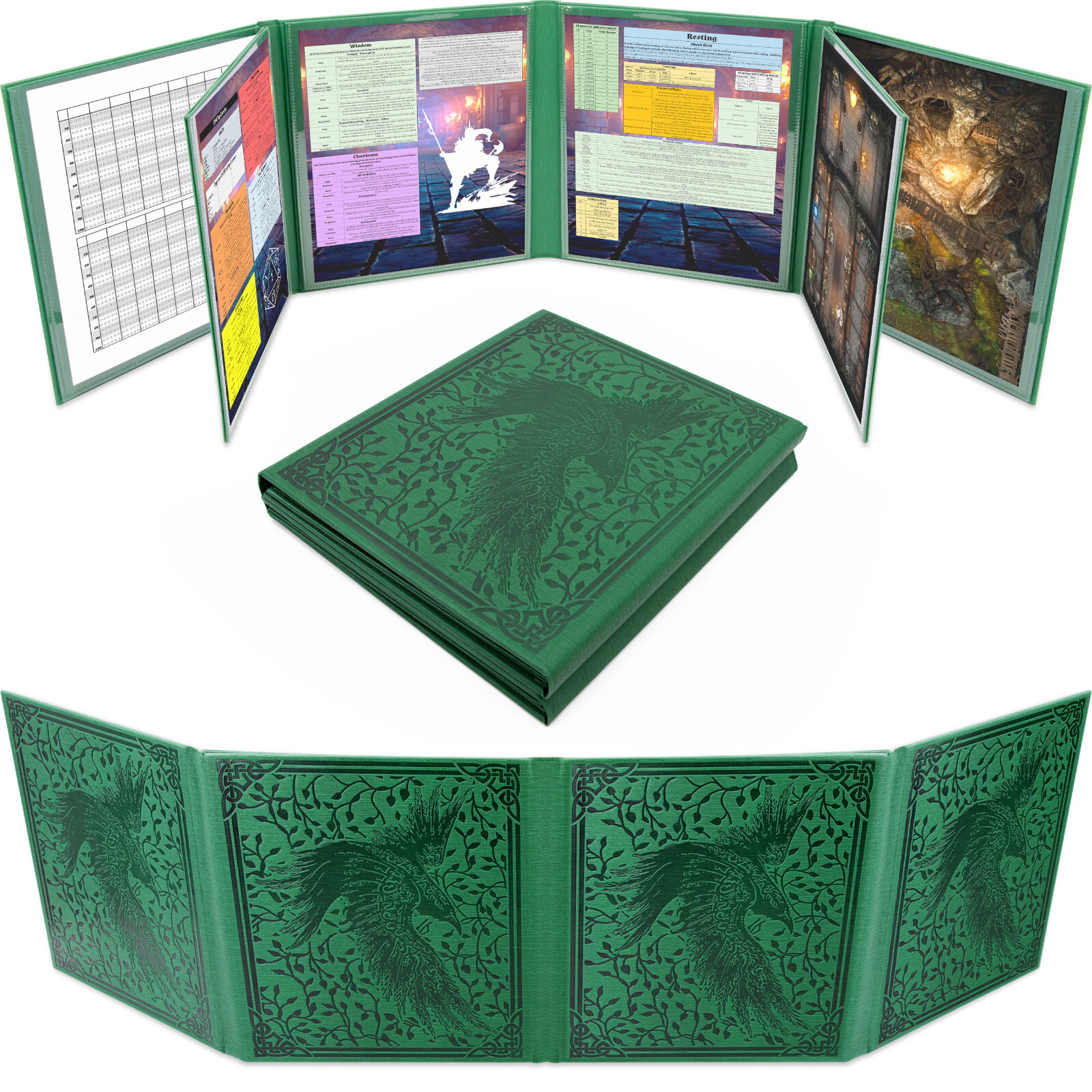 DM Screen 8-Panel GM Dungeon Master Screen with 2 Panels for TTRPGs, Green