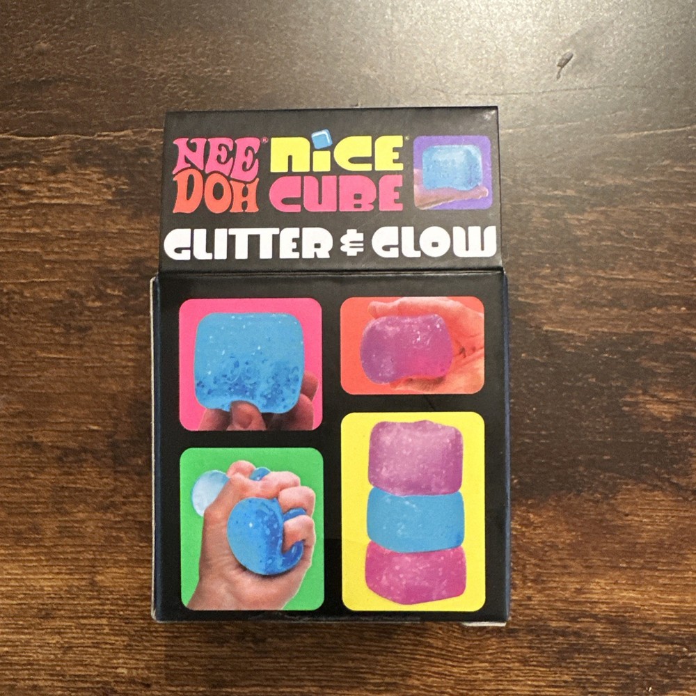 The Needoh Nice Cube Glitter & Glow BLUE, Super Solid Squish Ball