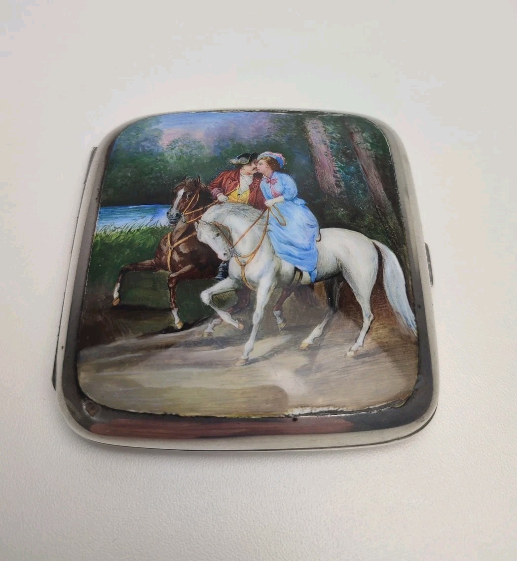 Antique Austrian Silver Cigarette Case Enamel Painting - Johann Rothbauer