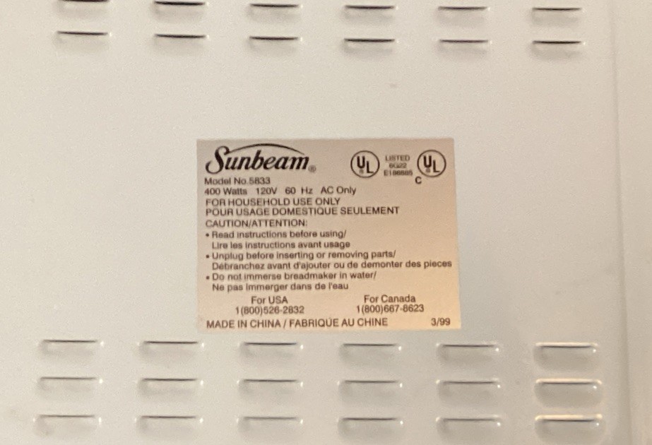 Breadmaker Sunbeam Expressbake Bread Machine 5833 TESTED Bread Pan & Paddle