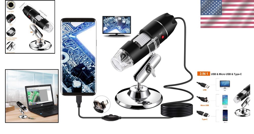Versatile USB Microscope 40X-1000X with LED Lights for Educational Insights