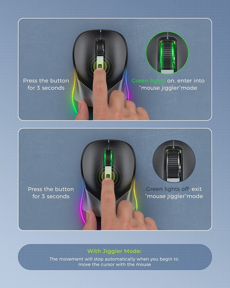 Wireless Mouse Jiggler Mouse for Laptop - LED Mouse Rechargeable Computer Mic...