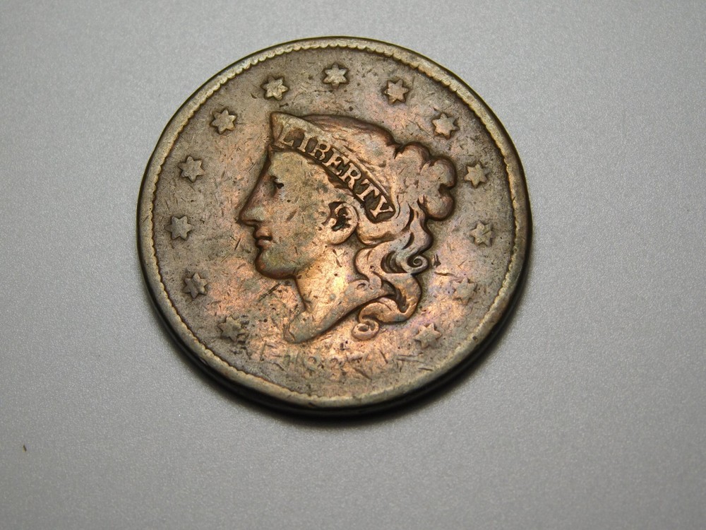US COINS 1837 CORONET HEAD LARGE CENT