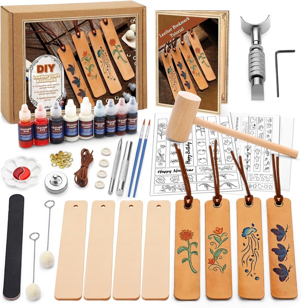 Leather Working Kit for Bookmark, Leatherbookmarks Making Kits with Dyeing Ca...