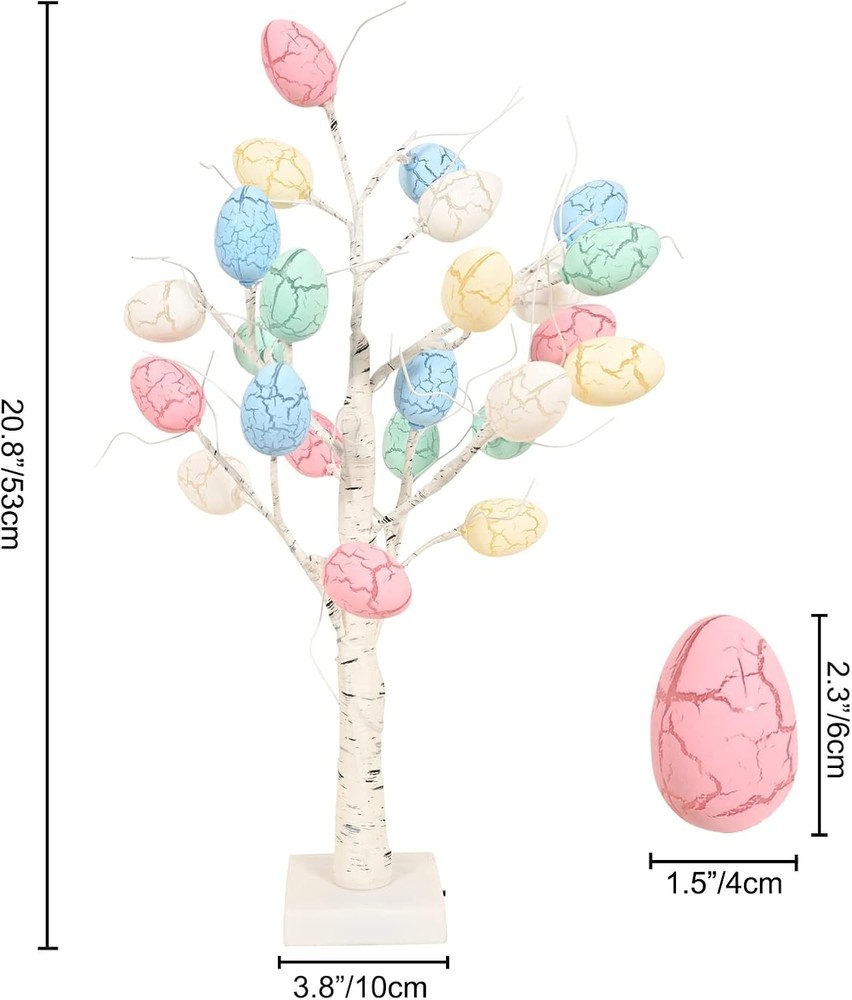 24" Pre-Lit White Birch Tree with 24 Easter Egg Decorations