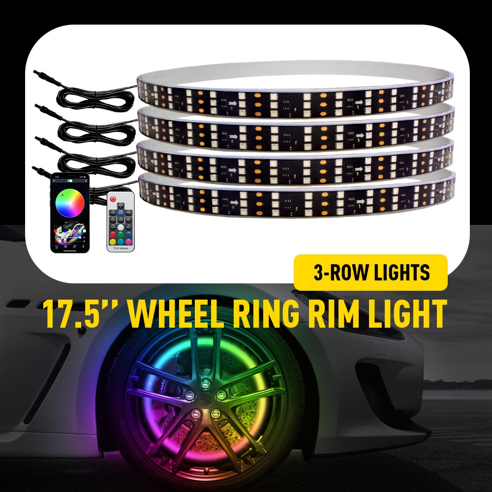 Triple 17.5" Row LED RGB Flow Chasing Wheel Ring Rim Lights For Truck Car set