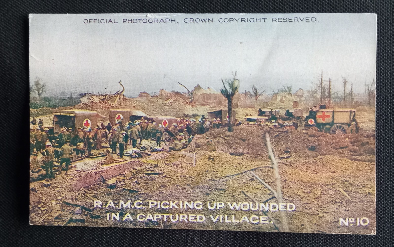 Postcard-RPPC- Official Photograph-World War 1-RAMC- Picking Up Wounded Soldiers