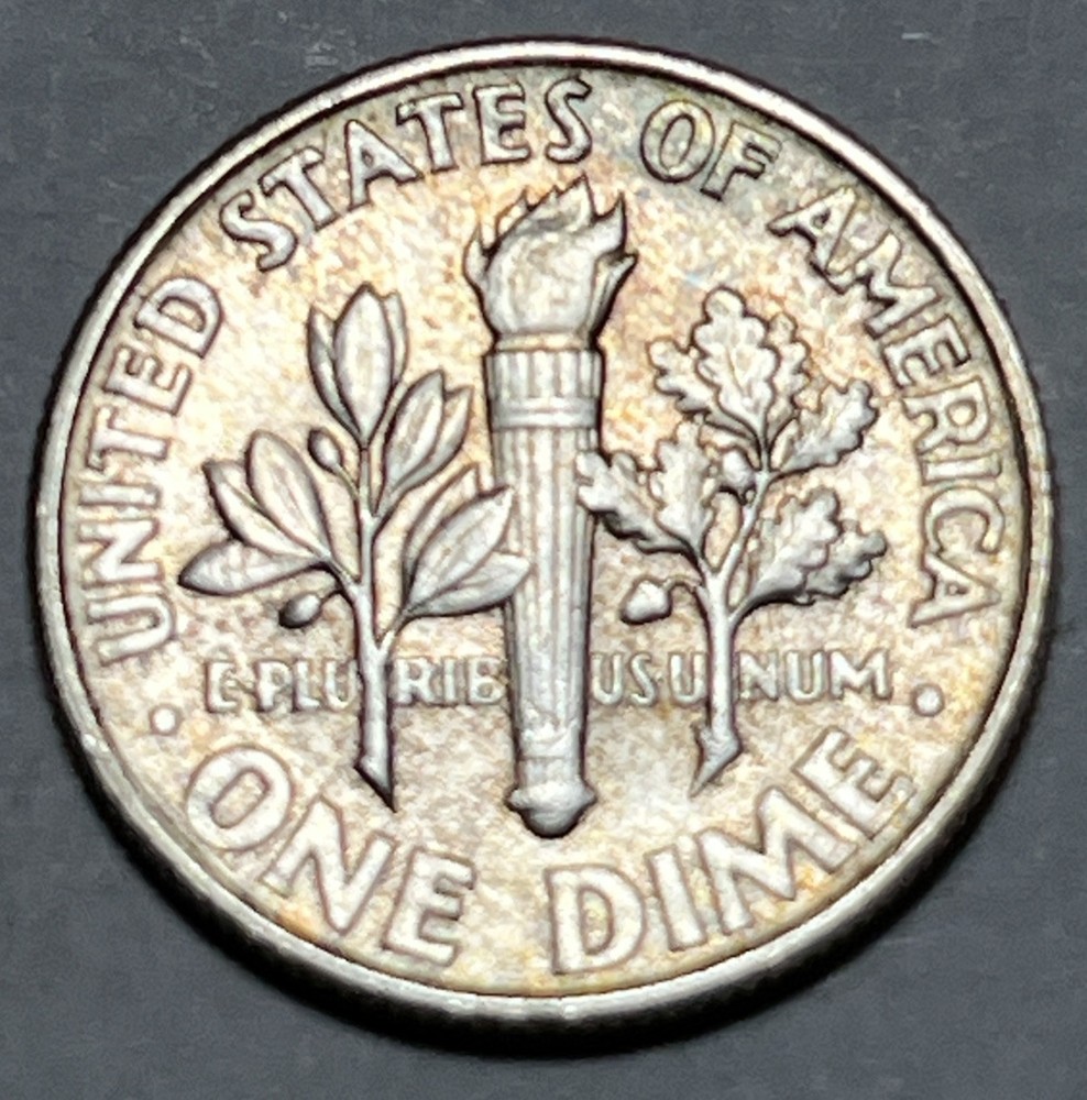 1960 Roosevelt Silver Dime Rainbow Toning Uncirculated #2