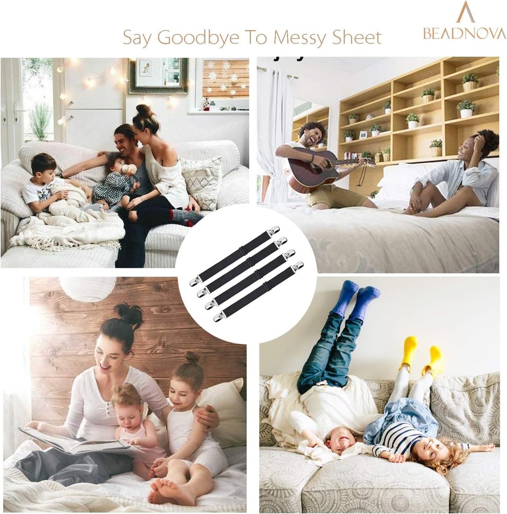 BEADNOVA Bed Sheet Straps 4 Pcs Holders Fitted California King