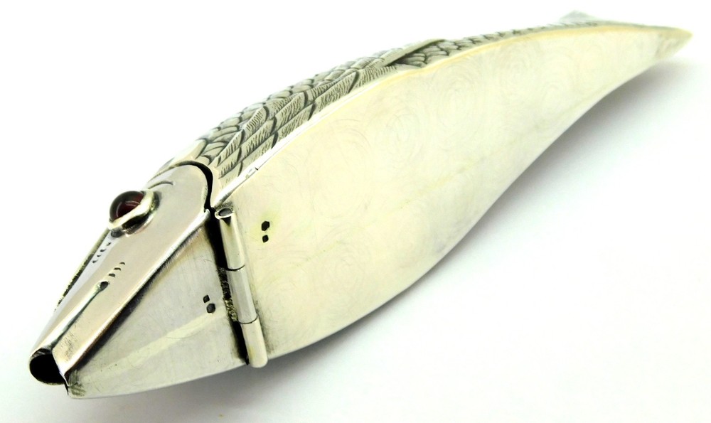 Antique Solid Silver Fish Shaped Spice Box.