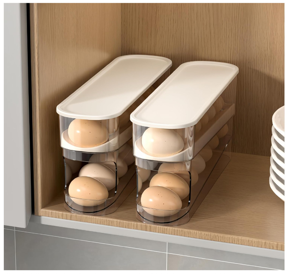 Auto Rolling Egg Organizer Fridge Dispenser Storage Holder 12 Eggs Clear