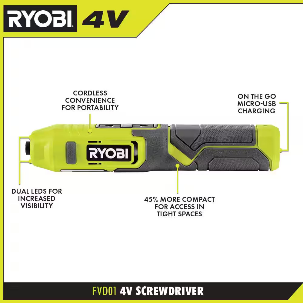 Ryobi 4V Cordless 1 4 in Screwdriver
