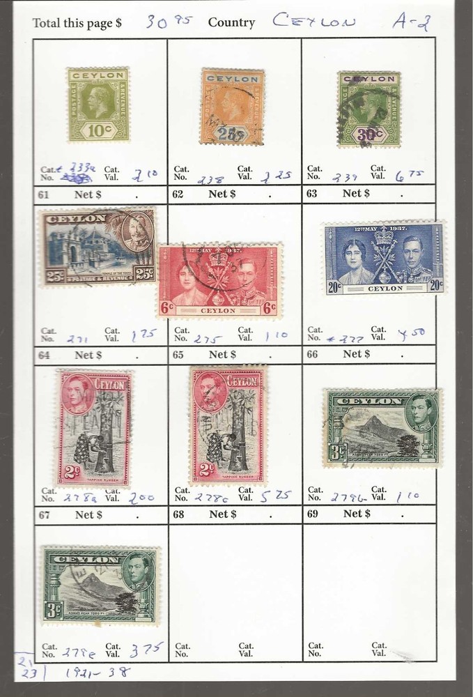 CEYLON Classics...Sc #233a/279e...Mint & Used...1921/38...10 Diff...SCV $30.95