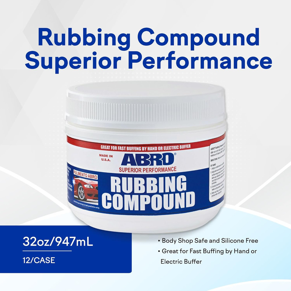 ABRO Superior Performance Rubbing Compound, 10 Oz., Buffing Compound