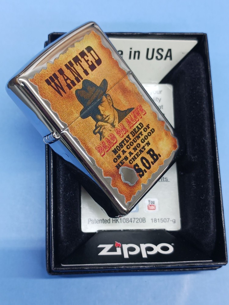 Zippo Brushed Chrome Wanted Poster Lighter 28289