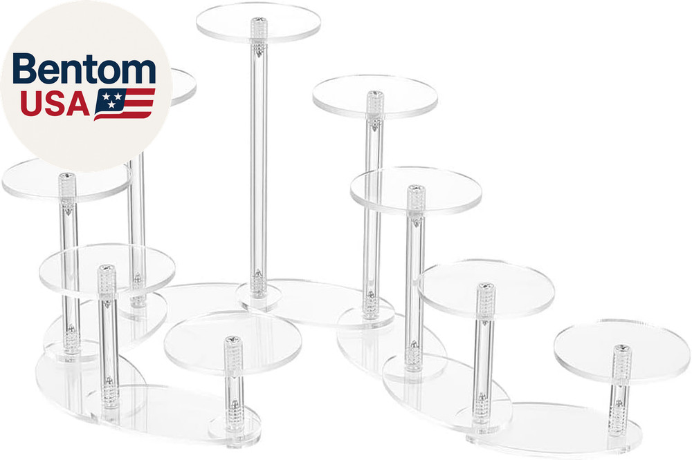 Acrylic Display Stand - 9 Tier round Acrylic Risers with 360 Rotating Base - Cup