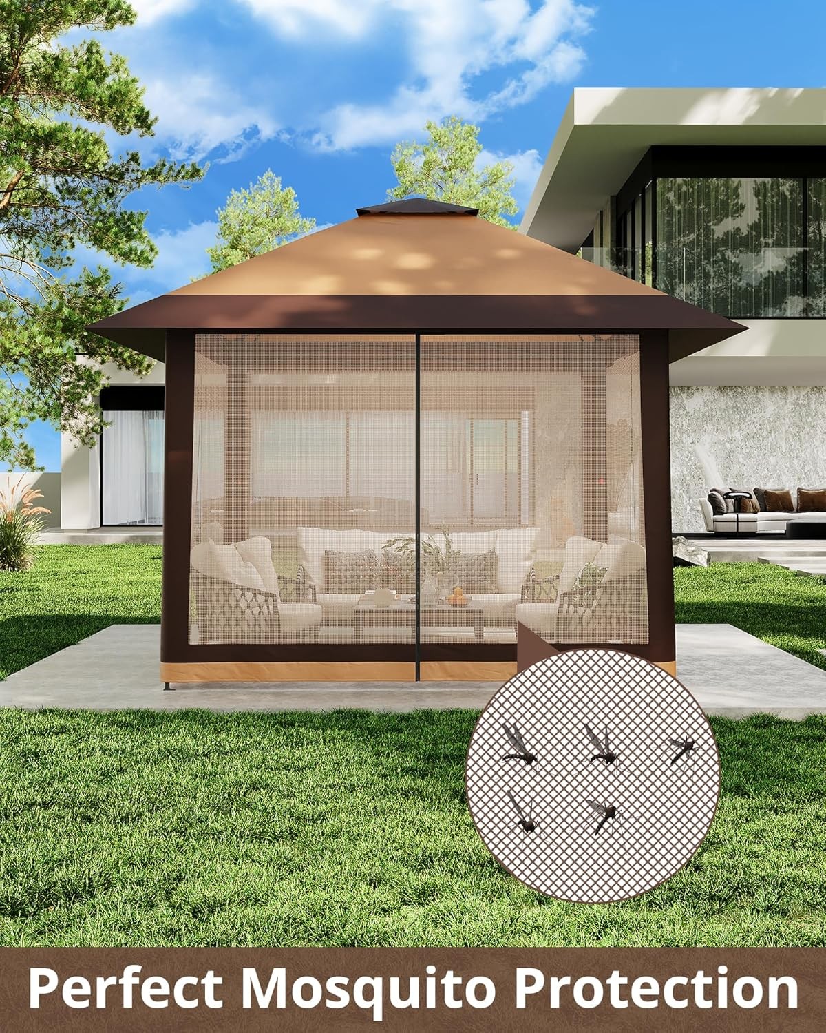 2 Tier 13x13FT Gazebo Replacement Top Canopy Cover for Outdoor BBQ Grill Shelter