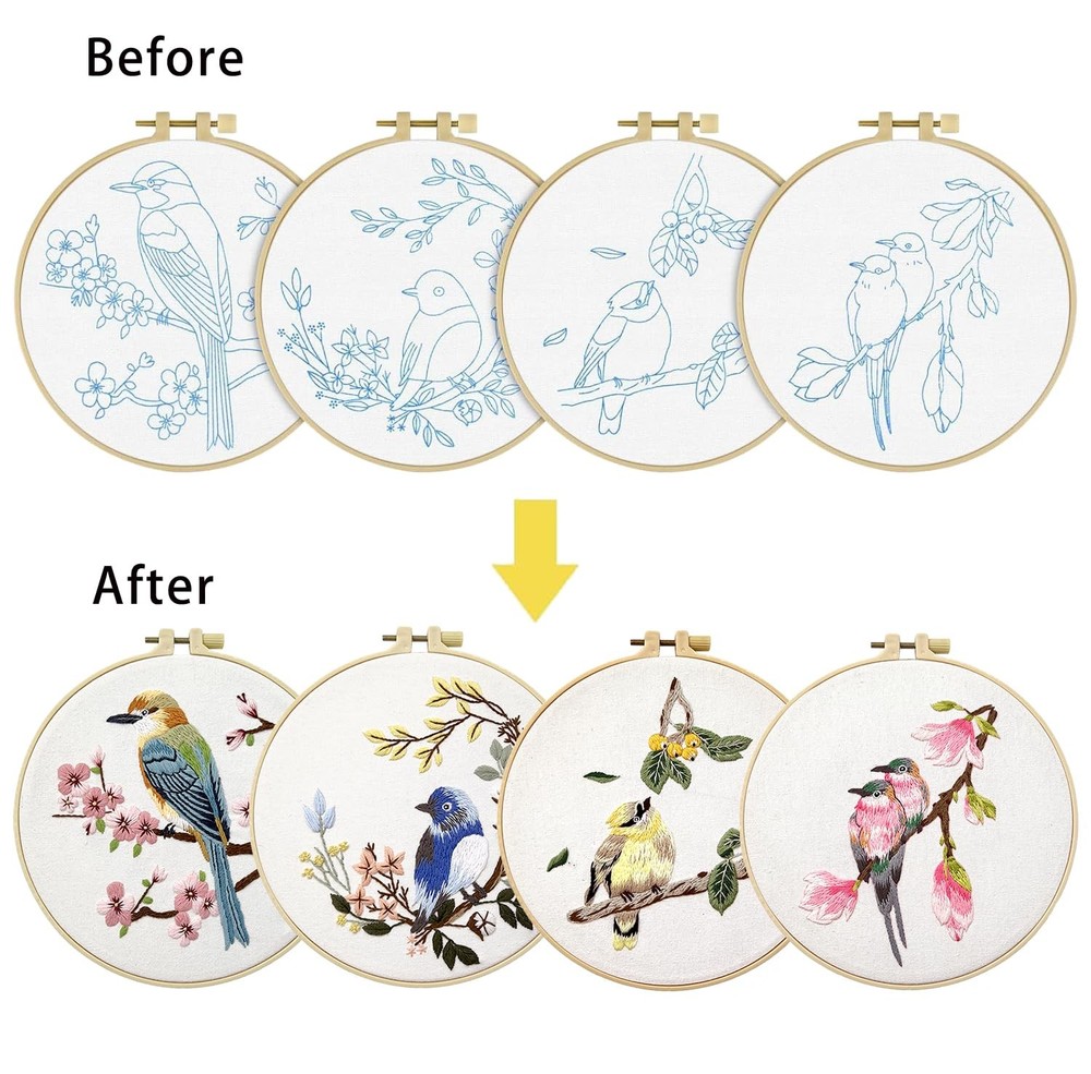 Phylisn 4 Sets Embroidery Kit for Beginners small to medium, multicolour
