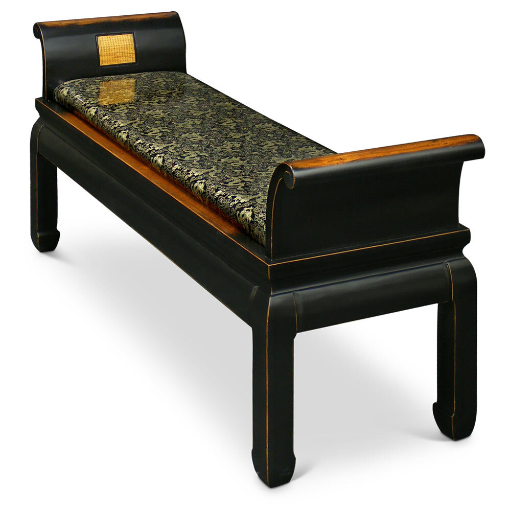 US SELLER - Distressed Black Elmwood Zhou Yi Asian Bench