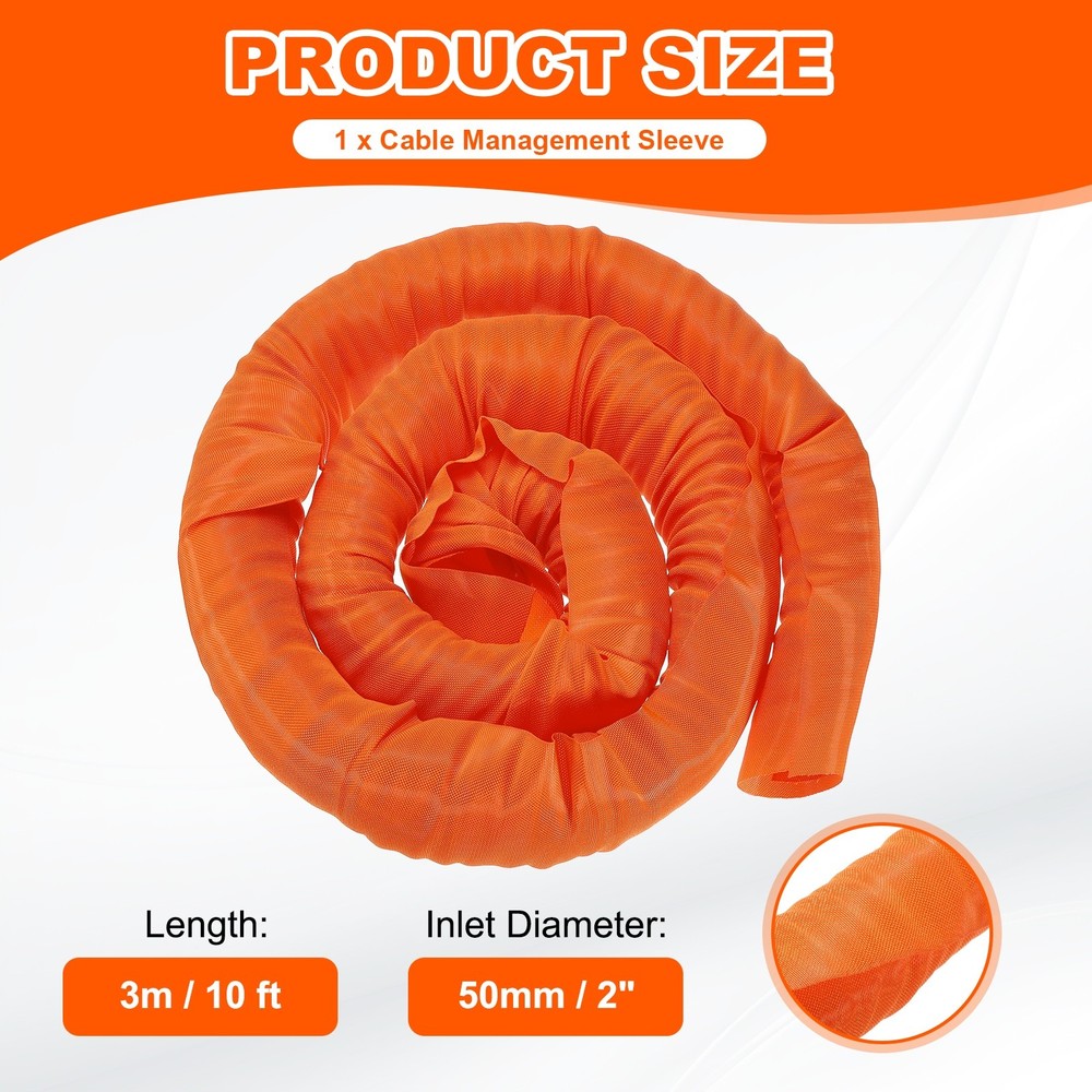 Wire Split Braided Cable Management Sleeve, Orange (2" - 10 Feet)